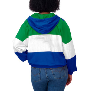 Womens Color Block Hooded <b>Racer</b> <b>Jacket</b> Zip Fly Elastic Waist Regular Fit All Seasons Outdoor Wear Blue Green White OEM Service - Product Image 4