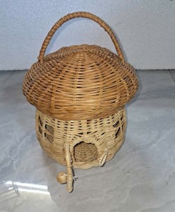 Handwoven Natural Rattan Wicker <b>Mushroom</b>-Shaped Storage Basket with Handle <b>Decorative</b> Organizer Basket for Toys, Kids Room - Product Image 3