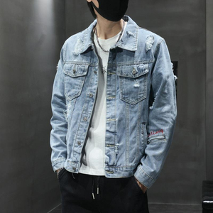 Veste en jean unie pour homme, style streetwear, haute qualité, manches longues, décontractée, pour l'extérieur, hiver, streetwear, unie, en denim, très vendue - Product Image 3