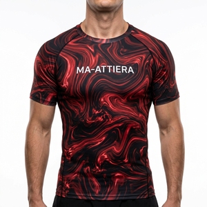 Men Compression Shirt Short Sleeve Bape Style T Shirt for Men Apparel <b>Tshirt</b> <b>Red</b> Marble Workout Fitness Sportswear Top - Product Image 1