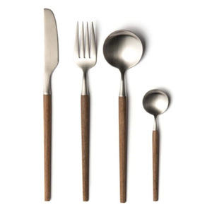 Ensemble de couverts en acier inoxydable de qualité supérieure avec manche en bois naturel, argenterie moderne minimaliste pour la maison, l'hôtel, le restaurant, respectueux de l'environnement - Product Image 1
