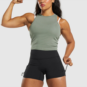 Débardeur court dos nageur vert olive pour femme 2026 – Couleur unie, tricoté, respirant, coupe sportive, longueur courte, col rond, idéal pour l'entraînement - Product Image 6