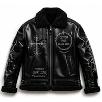 Blouson de motard en cuir noir personnalisé pour homme avec imprimé croix, doublure en sherpa, fermeture éclair, pour homme et femme