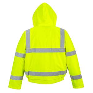 เสื้อแจ็คเก็ตทำงานสะท้อนแสงสีเหลืองสำหรับผู้ชาย พร้อมแถบสีเงินและกระดุมด้านหน้าเพื่อความปลอดภัย - Product Image 3