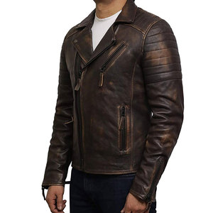 Men's Genuine <b>Leather</b> Moto <b>Jacket</b> Slim Fit Turn-down Collar Zipper Closure Washed <b>Brown</b> Biker Style Outerwear <b>Leather</b> <b>Jacket</b> - Product Image 4
