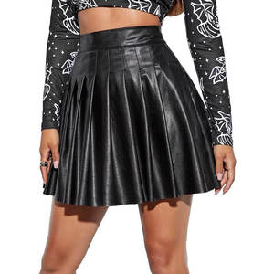 Falda corta mini acampanada plisada de cintura alta de cuero PU para mujer, ideal para clubes y festivales, venta al por mayor - Product Image 1