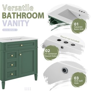 Mobile Bagno Moderno da 76 cm con Lavabo Integrato, 2 Cassetti e Cassetto a Ribalta per Organizzazione e Stoccaggio - Product Image 6