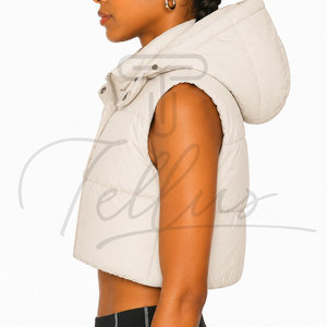 Chaleco Corto Acolchado de Alta Calidad para Mujer, Chaqueta Impermeable, Transpirable, Cortavientos, con Capucha, Ropa Exterior Informal - Product Image 3