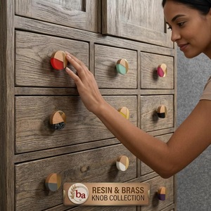 Perillas Modernas Redondas de Resina y Madera con Incrustaciones de Metal de Latón para Muebles de Hogar y Oficina, y Armarios - Product Image 3