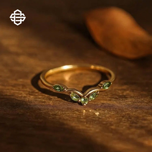 Women's 14K Gold Plated Moissanite Green Marquise Diamond Ring Classic Plant Design Gemstone Ring Everyday Wear - Product Image 5