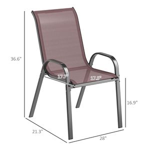 Set di 4 Sedie da Esterno Marroni con Schienale Alto, Impilabili, con Seduta in Rete Traspirante per Giardino, Prato e Impianti Sportivi - Product Image 3