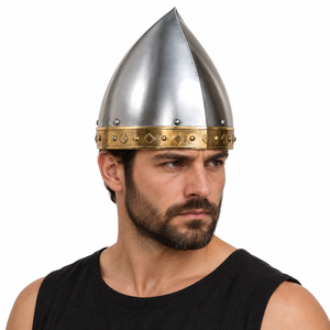Réplique de casque ITALO-NORMAN artisanal en acier doux découpé, armure incrustée d'émail, 2,2 kg, pour films, séries TV et reconstitutions historiques - Product Image 1