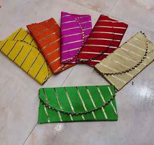 Bolsos de mano casuales tradicionales para mujer, multicolor, con trabajo Lehriya Gotta Patti, para bodas, pooja, regalos, recuerdos de fiestas indias - Product Image 1