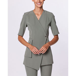 Women V-Neck Scrub <b>Top</b> Set with Logo 90% Polyester Worsted Hospital Uniforms Blouse Short Sleeve Needle Detection - Product Image 1