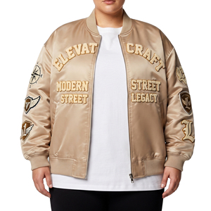 Chaqueta Bomber de Satén al por Mayor con Apliques de Chenilla Personalizados, Chaquetas de Satén para Mujer, Tallas Grandes, Chaquetas de Satén con Cierre para Mujer - Product Image 6