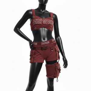 Maillot de bain femme premium 260 GSM en coton, polyester et élasthanne, bordeaux, avec panneau cargo et ceinture, design logo personnalisé - Product Image 4