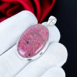 Colgante Ovalado de Rodonita, Plata de Ley 925, Colgante de Piedra Preciosa Hecho a Mano, Joyería Bohemia de Plata, Regalo de Rodonita para Mujer, Venta al por Mayor - Product Image 3