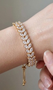 14K <b>Solid</b> <b>Gold</b> Lab Grown Diamond Dainty Wedding Link Chain Bracelets Adjustable Tennis Bracelet <b>Gold</b> Marquise Leaf Bracelet Gift - Product Image 6