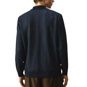 <b>Mens</b> Navy Blue Textured Half Zip Winter Business Knitted Sweater Long Sleeve Ribbed Collar <b>Pullover</b> Casual Wear - Product Image 2