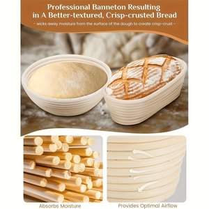 Set di Cestini Ovali per Lievitazione 23 cm + 25 cm con Bastoncino per Impastare Incluso, Kit per Preparazione Yogurt e Pane, Set da Forno - Product Image 2