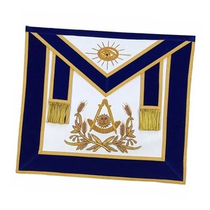 ผ้ากันเปื้อนเมสันสไตล์ชาติพันธุ์สีน้ำเงินกำมะหยี่ Grand Lodge Past Master พร้อมลายปักมือสีเงินและบริการ OEM โลโก้แบบกำหนดเอง MAP-0032 - Product Image 1
