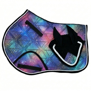 Equestrian Saddle Pad with Horse Ear <b>Bonnet</b> Set Soft Fabric Quilted Riding Pad Sweat Absorbing Anti Fly Hood Custom Design - Product Image 1