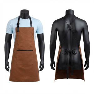 Delantal de Barbero para Hombre, Lona de Algodón de 320 GSM con Paneles de Cuero Marrón, Tirantes Cruzados Ajustables, Logotipo Personalizado, Ropa de Trabajo Profesional - Product Image 5