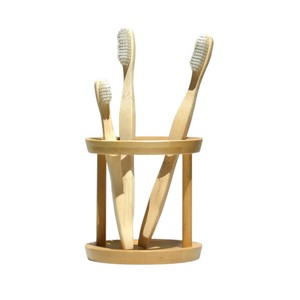 Round Bamboo <b>Toothbrush</b> <b>Holder</b> Stand 4 Hole Natural Wooden <b>Toothbrush</b> Storage Rack For Bathroom Vanity Decor Wholesale - Product Image 1