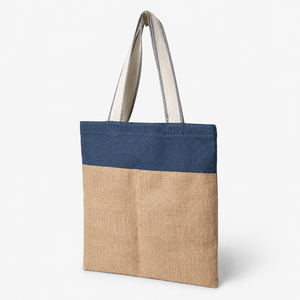 Two Tone Natural and Dyed Jute Tote Bags 38x42 cm Cotton Tape Handle Custom Logo Promotional Shopping Bag Wholesale Manufacturer - Product Image 2