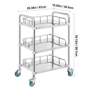 Carrello da Laboratorio a 3 Ripiani in Acciaio Inossidabile con Ruote Girevoli per Cliniche e Studi Dentistici - Product Image 6