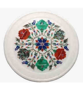 Plateaux en marbre élégants, style fleur, en pierre, pour servir, décoratifs, avec incrustation de logo personnalisé, très demandés pour la maison, les mariages et les événements - Product Image 5