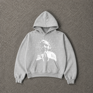 Sweat-shirt à capuche graphique argenté avec motif abeille en strass, coupe oversize, streetwear, en coton délavé, unisexe, moderne, décontracté, hiver - Product Image 5