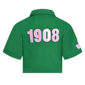 Camisa de Trabajo Verde 1908 con Estampado Trasero, Manga Corta, Abotonada, Estilo Casual para Mujer, Colección de Ropa - Product Image 6