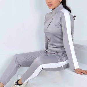 Women's Navy Blue Color Blocking <b>Zip</b>-<b>Up</b> Tracksuit <b>Jacket</b> Full Sleeve Stand Collar Side Pockets Sporty Autumn Wear - Product Image 3