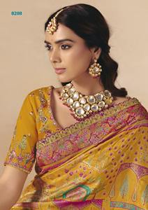 ผ้าไหมซารีดีไซน์หรูหรา พร้อมงานปักเลื่อมดิริแบบหนักแน่น เหมาะสำหรับงานแต่งงานและงานเลี้ยง รวมเสื้อปักเข้าชุด - Product Image 4