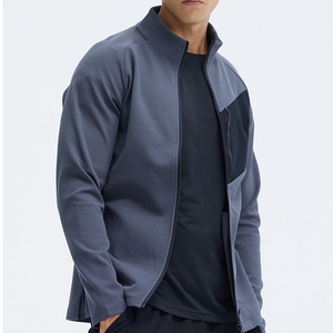 Men's <b>Black</b> Full-Zip <b>Fleece</b> <b>Jacket</b> Color Blocking Sporty Stand Collar Polyester Long Sleeve Breathable Autumn Wear - Product Image 4
