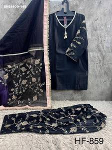 Traje de satén Malai de primera calidad con bordado en las mangas - Colección de conjuntos Salwar-Dupatta de alta calidad - Proveedor de moda femenina de la India - Product Image 6