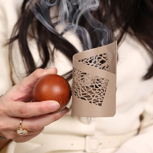 Modern Geometric Cutout Metal Incense Burner Set Abstract Arabic Bukhoor Holder With Wooden <b>Ball</b> Handle, Luxury Home Fragrance - Product Image 5
