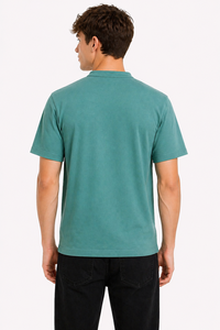 Mens Teal Green Henley T <b>Shirt</b> Minimal Plain Casual <b>Half</b> Sleeve Tee Modern Slim Fit Top <b>Button</b> Placket Round Neck Style Premium - Product Image 3
