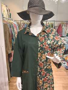 Robe midi à imprimé floral bohème, manches trois quarts, col rabattu, coupe ample, en lin et coton tissé, respirante, tenue décontractée d'été - Product Image 3