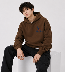 Sudadera con Capucha para Hombre, Color Marrón, 100% Algodón, Estilo Jersey, con Bolsillo Frontal y Estampado Trasero, Estilo Urbano, Corte Regular, 370g, para Invierno - Product Image 3