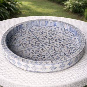 Plateau de service en os incrusté, artisanat traditionnel du Rajasthan, plateau de service en os incrusté, artisanat en bois décoratif de luxe pour la décoration de la maison - Product Image 1