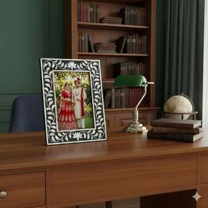 Rustic Lightweight MDF Bone Inlay Vertical Rectangle Tabletop Photo <b>Frame</b> with Floral Design for <b>Wall</b> Hanging Home Decor - Product Image 3