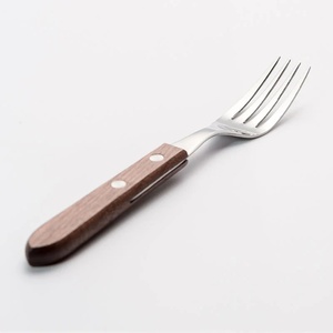6 Piece Wooden Handle Dinner Fork Set Stainless Steel Reusable Western Tableware for <b>BBQ</b> Steakhouse Restaurant Home Dining - Product Image 5