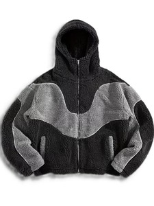 <b>Mens</b> Winter Color Block Fluffy <b>Jacket</b> <b>Sherpa</b> Fleece Oversized Fuzzy Warm Full Zip Hoodie Streetwear Hooded Sweatshirt - Product Image 1