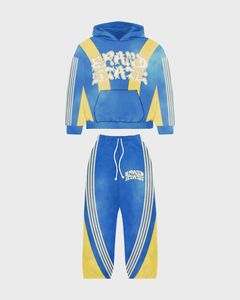 Purple Yellow Tie Dye Brand State <b>Zip</b> <b>Up</b> Cropped Hoodie & Pants Set Oversized Streetwear Tracksuit. OEM Private Label - Product Image 3