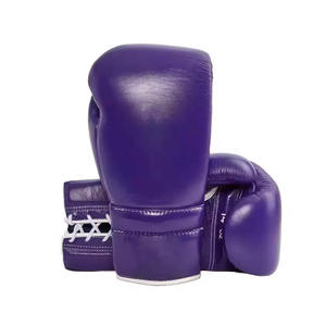 Ensemble de boxe en dentelle violette avec logo personnalisé, équipement de fitness et d'arts martiaux en cuir de haute qualité, ensemble de sparring de boxe réglable à lacets CP-BHG-16 - Product Image 2