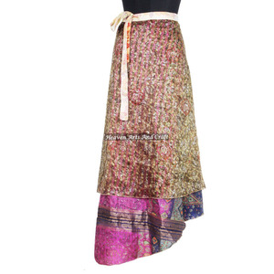Eco Friendly Girl's Wear <b>Beach</b> Sari Reversible Long Wrap Skirts Women Wear Vintage Silk Sari Long Length Wrap Around Skirt <b>Magic</b> - Product Image 3