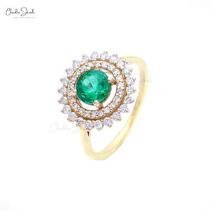 แหวนพร้อมส่ง แหวนเพชรแท้ทรงกลม 6 มม. มรกตแซมเบียและเพชร G-H ประดับรอบวง แหวนทองคำขาว 14k ขายส่ง แหวนแต่งงาน ไซส์ US-7 - Product Image 6