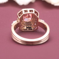 Bague en saphir Padparadscha taille coussin, or 18 carats jaune/blanc et rose, double halo de diamants, pour femme, bijoux fins de fiançailles